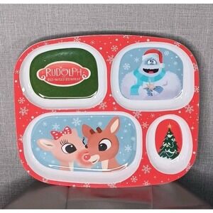 Rudolph Red Nosed Reindeer Plate Christmas Dot Bumble Red White Divided NEW